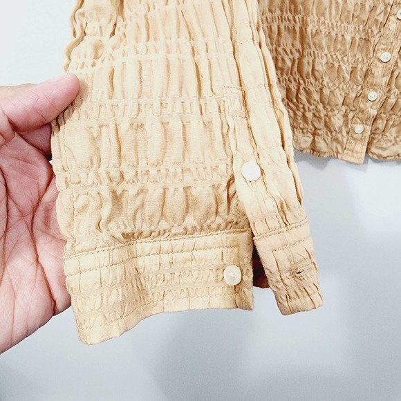 Everlane The Button Smock Top in Neutral Tan Button Front Stretch Womens Size 12 - Picture 7 of 15